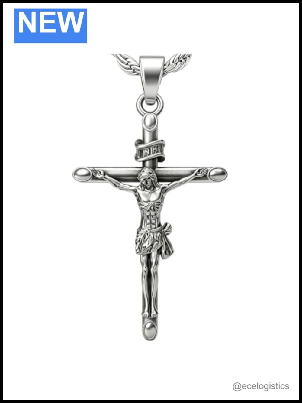 Sterling Silver Jesus Crucifix Cross Pendant Men Religious Necklace